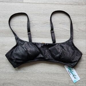 Freshwater Black Silver Bathing Suit Bikini Top Bralette Womens Large Nwt